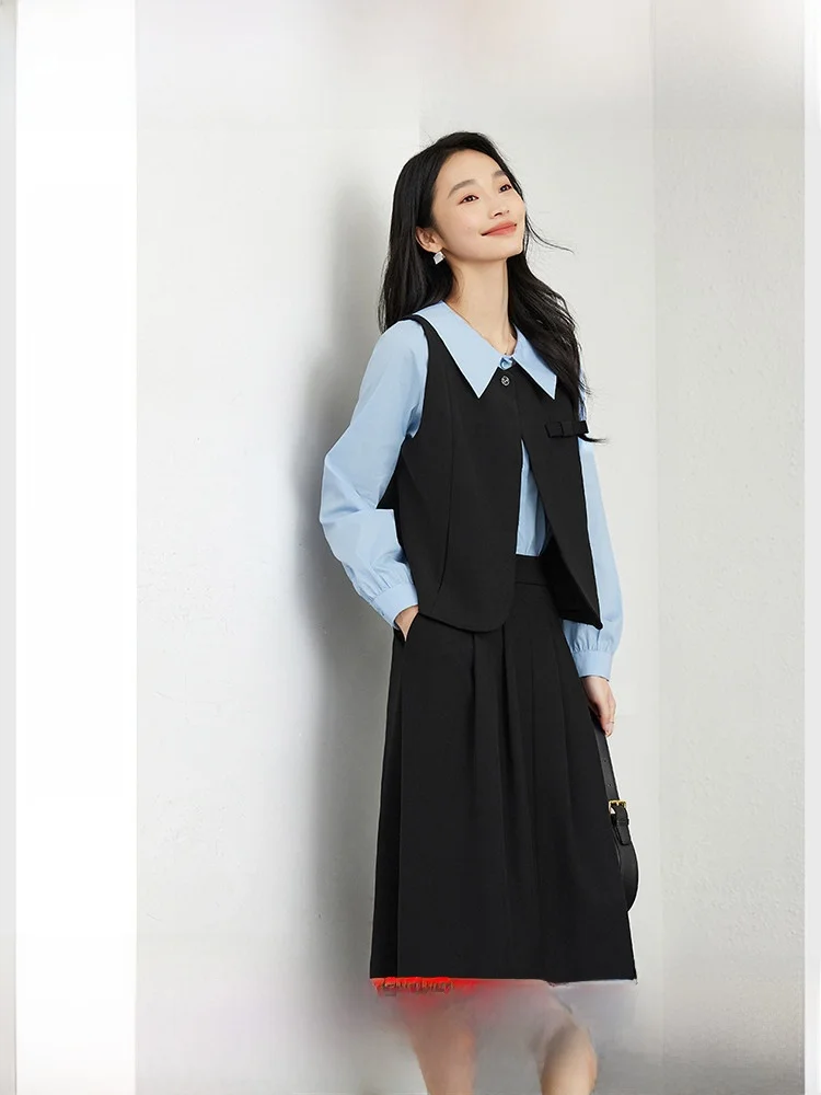 

Faionable Tee-Piece Set Autumn irt Vest Skirt Busin Sle Women's Clothing Cotton Material Adult Size