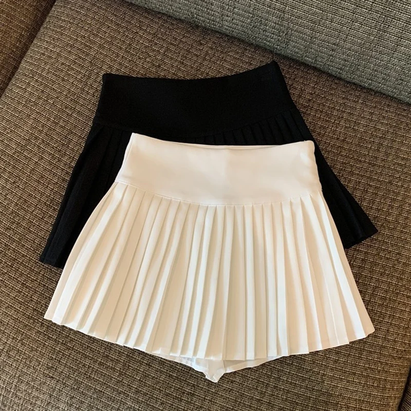Black White High Waist Pleated Skirts Women 2026 Summer Side Zipper Sexy Mini Skirt Woman Korean Slimming Dance Shorts Skirt