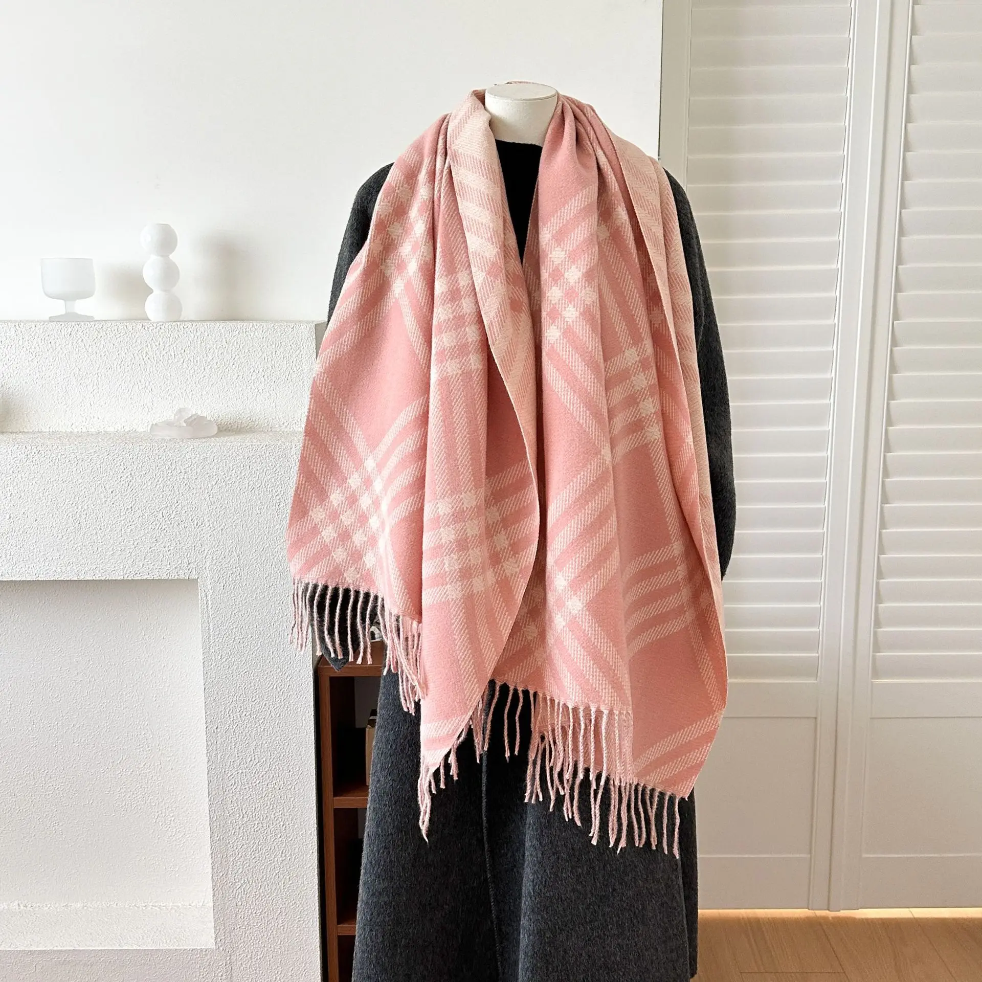 Роскошный зимний толстый теплый клетчатый шарф с кисточками, женский кашемировый платок и накидки, шейный платок из пашмины, Bufanda, женский длинный Echarpe