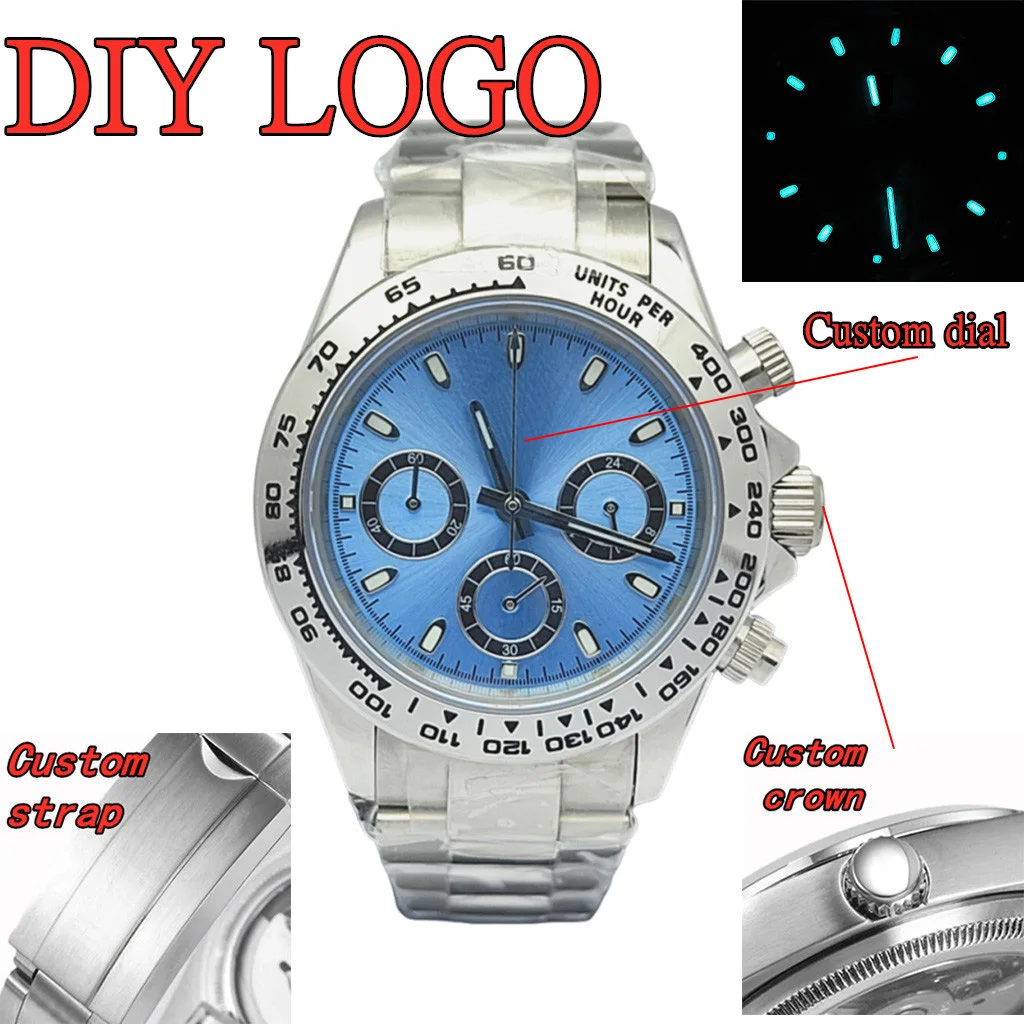 

39mm men's custom watches Quartz luxury chronograph fashion sapphire fashion sports men's steel band watches