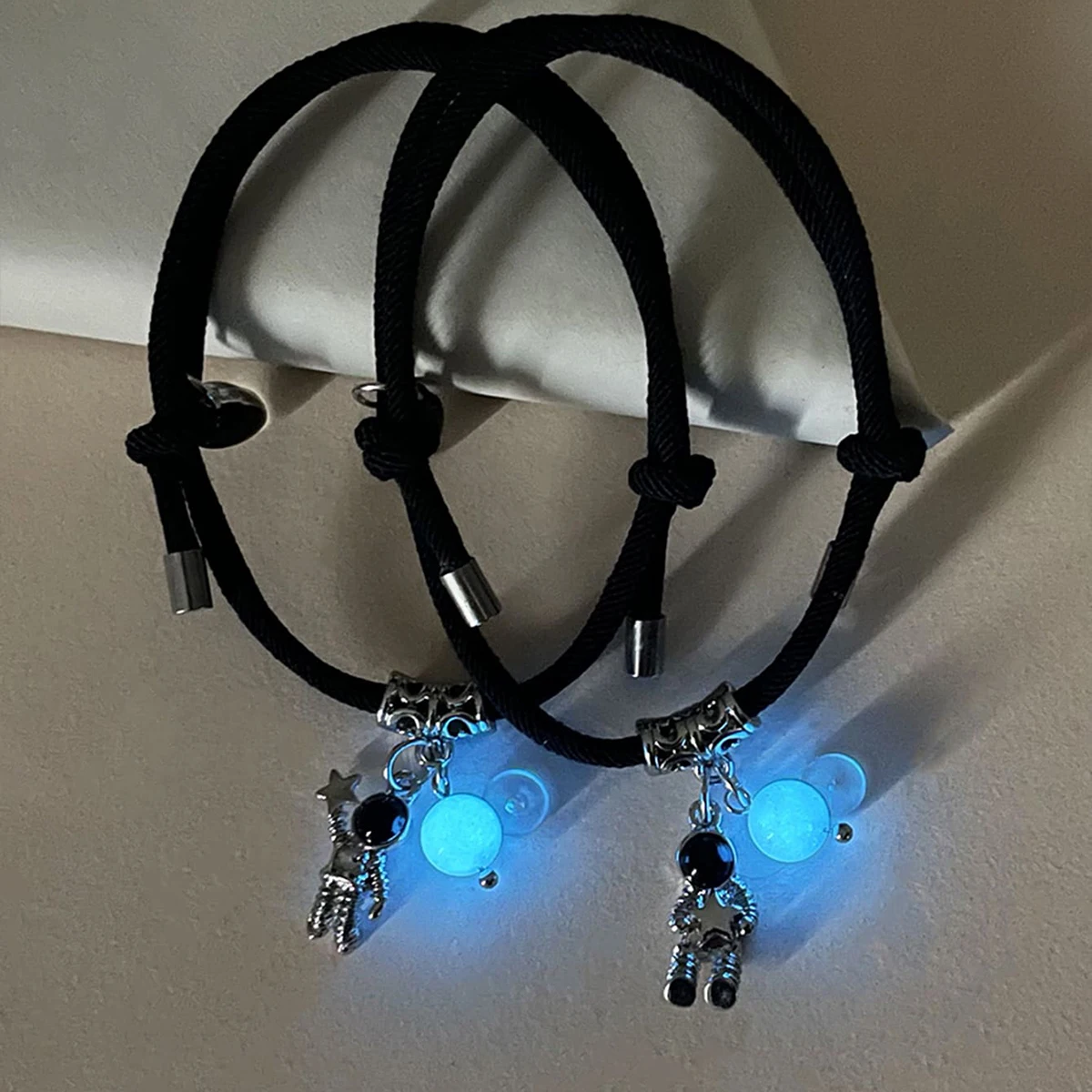 couple barcelets  Glow-in-the-dark Bead Astronaut Thick Black Rope Hand Cord  Quick Delivery Love Prop Hand Cord