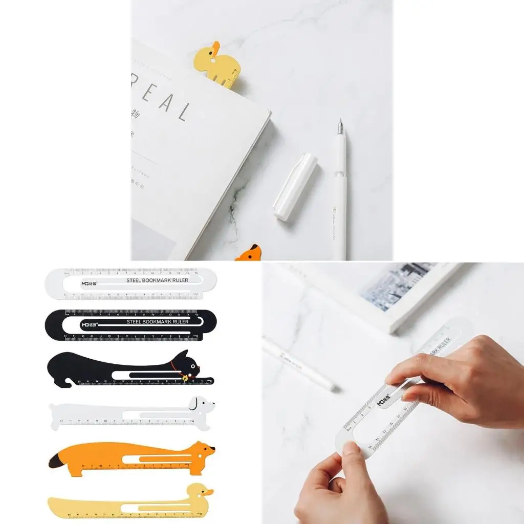 Cartoon Metal Ruler Book Holder Clip Measuring Scale Drawing Tool School Student Supply