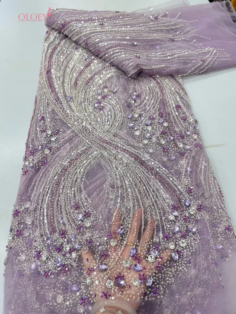 OLOEY, encaje de lujo francés africano hecho a mano con bordado de cuentas de cristal, tela de encaje con lentejuelas nigerianas de alta calidad para vestido de boda