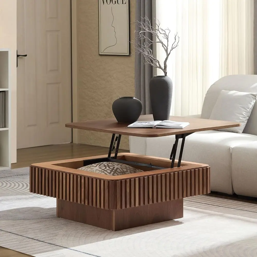 

Handcrafted Walnut Coffee Table with Concealed Storage, Ideal for Living Room or Square Center Table