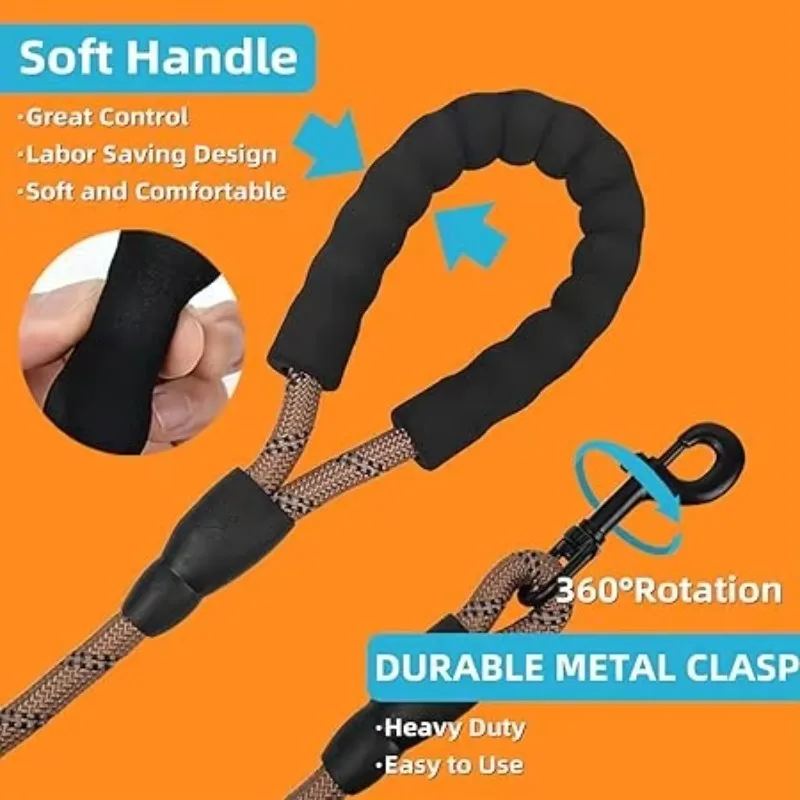1/2'' 5ft Dog Leash with Comfortable Padded Handle for Little Medium Large Dog Heavy Duty Highly Reflective Threads (Brown)