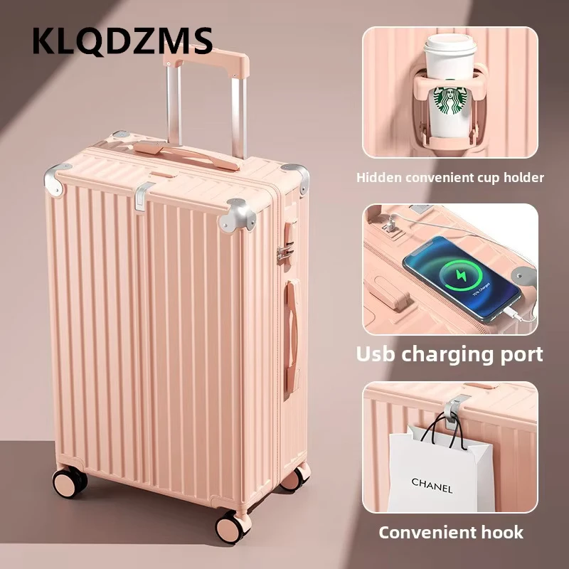 KLQDZMS USB ชาร์จกระเป๋าเดินทาง 20 "22" 24 "26 นิ้ว PC Zipper Boarding Case ผู้ชายรถเข็น Multi-Functional Cabin กระเป๋าเดินทาง