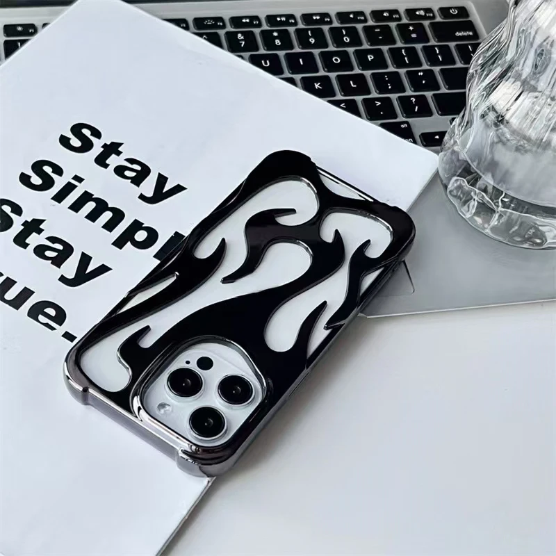 Fashionable Hollow 3D Flame Pattern Mobile Phone Case for iPhone 15 13 12 11 14 Pro max 15 Plus Ultra-Thin image 4
