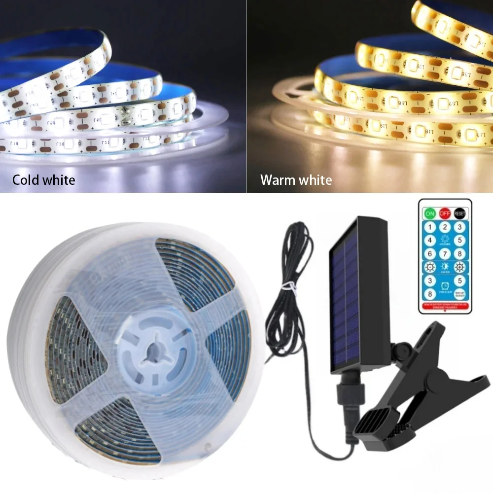 5V Solar LED Strip Light Remote Control 2835 60 LEDs Flexible Tape Lights Waterproof Warm White 0.5m 1m 2m 5m Garden Decoration