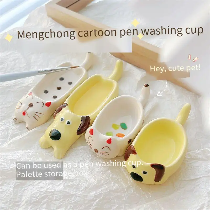 

1PC Nail Pen Holder Cute Cartoon Pen Wash Tray Creative Ceramic Cup Palette UV Acrylic Gel Pen Pot Clean Cup Nail Brush Holder