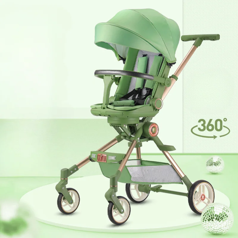 Bidirectional Four Wheels High View Stroller Baby Stroller with Baby Comfort Portable Folding Sit and Lie Down Baby Pram