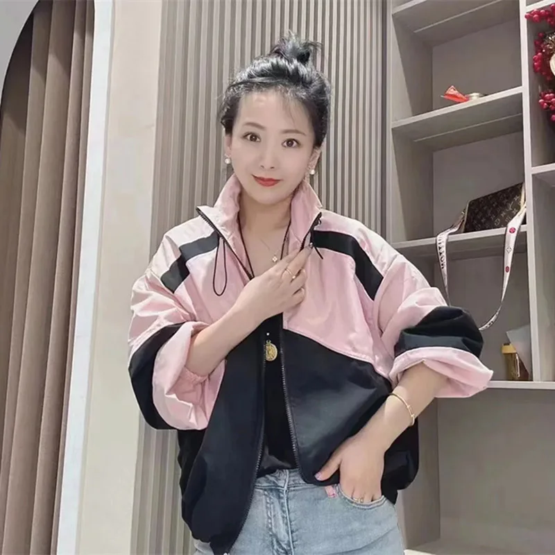 

Женская свободная куртка, повседневная спортивная куртка контрастных цветов, верхняя одежда в Корейском стиле, весна-осень 2024