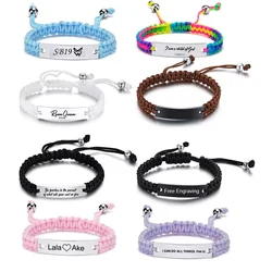 Engraved Personalized Rope ID Bracelet Braided Adjustable Friendship Couples Women Men Custom Name Initials Wristband