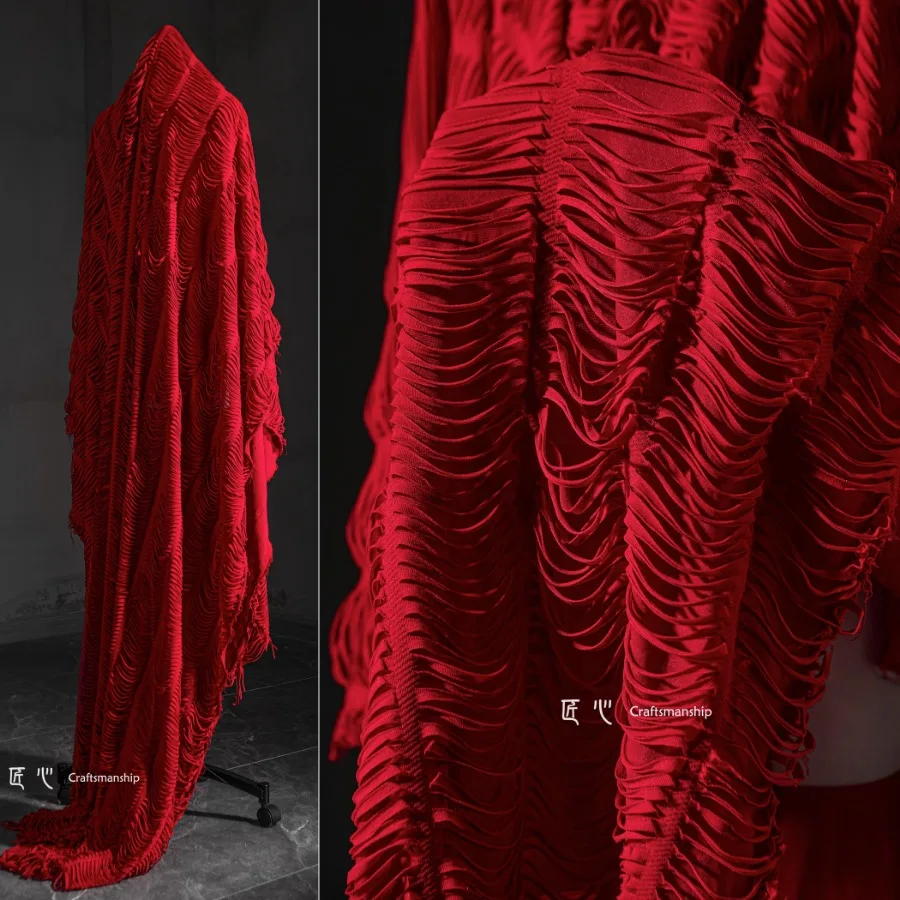 Red Paper Cut Double Knitted Fabric Stretchy Soft Creative Bottom Skirt Jacket Sweater Clothing Designer Fabrics