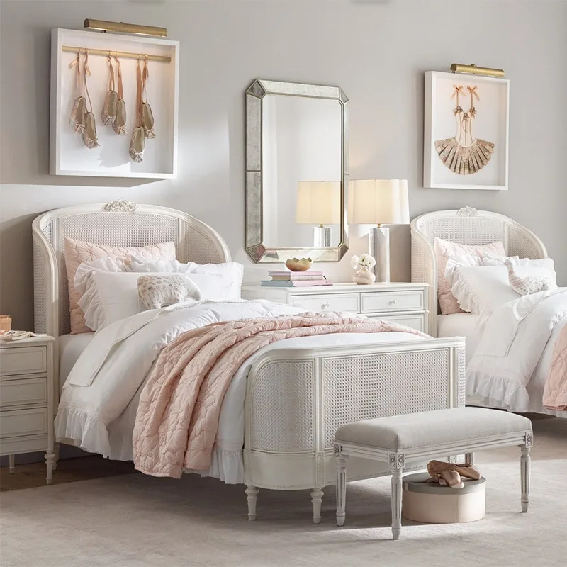 Bed girl princess  solid wood bed single American light luxury log European 1.2 meters small apartment