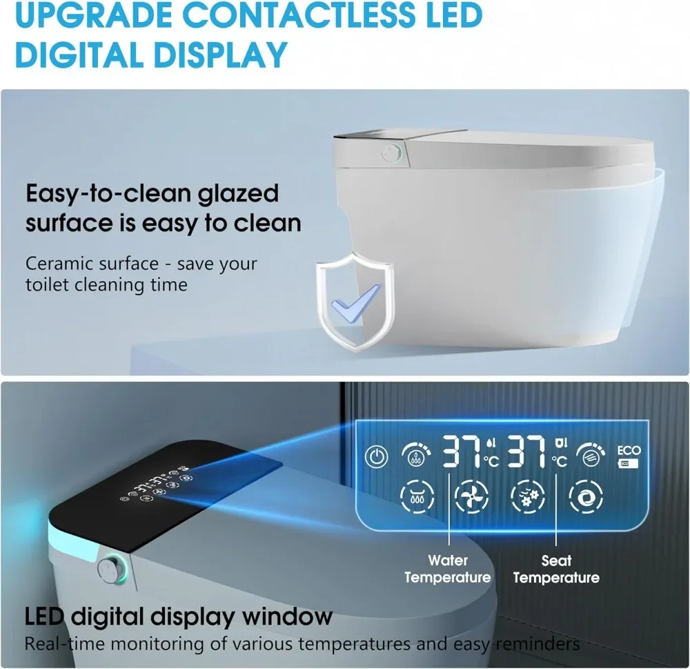 Smart Toilet with Warm Water Sprayer & Dryer, Smart Bidet Toilet with Foot Sensor Operation, Heated Bidet Seat, Auto Smart