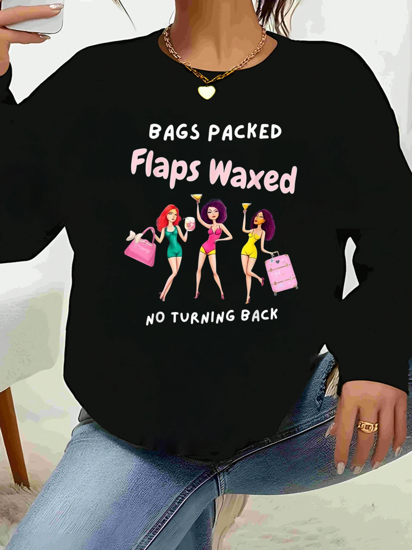 Tassen Verpakte flappen Gewaxt Geen terugslag Grafisch T-shirt met lange mouwen Vrijgezellenfeest Vrijetijdskleding voor dames