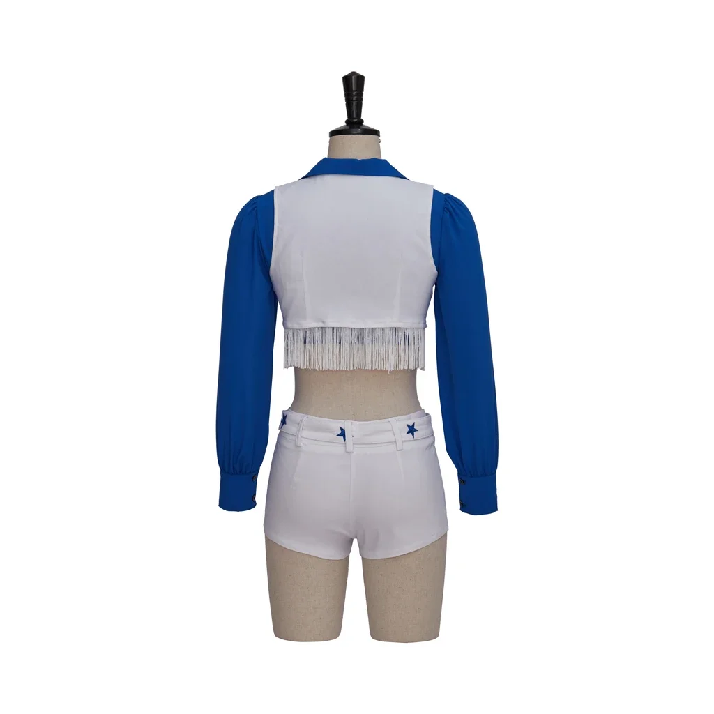 Womens Cowboys Cheerleader Cosplay Costume Sexy Star Team Football Cheer Sexy Crop Top with Shorts High School Cheerleading