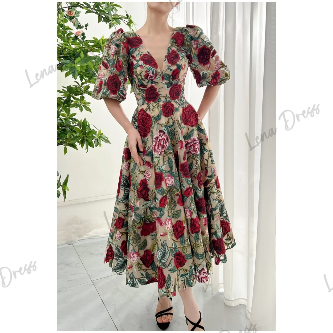 Lena Floral Lace Vest V-neck Evening Dresses 2024 Luxury Dress for Weddings Dresses Short Sleeves Elegant Guest Wedding Dress