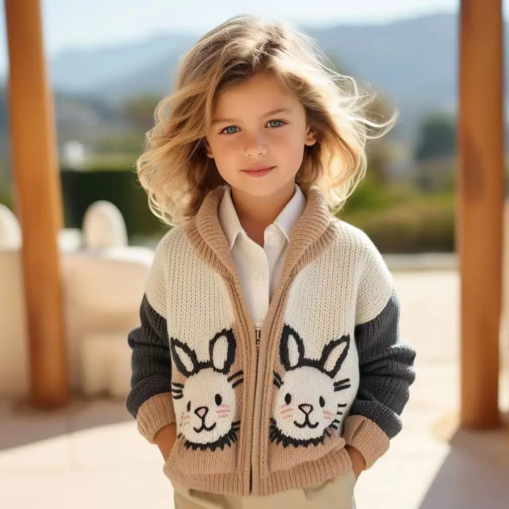 Children\'s Spring and Autumn Sweater 2024 New Casual Boys and Girls\' Cardigan Sweater Girl Cute Zipper Girl Baby Top