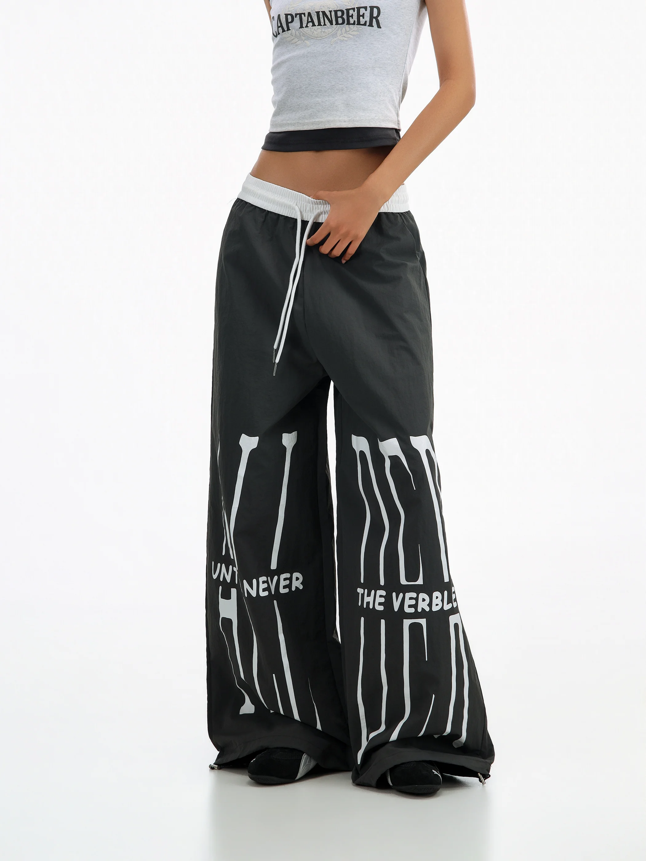 

Captain Beer Hot Girl Floor-Length Wide Leg Pants Women's Drawstring Waist Letter Loose Sports Pants Casual Trousers