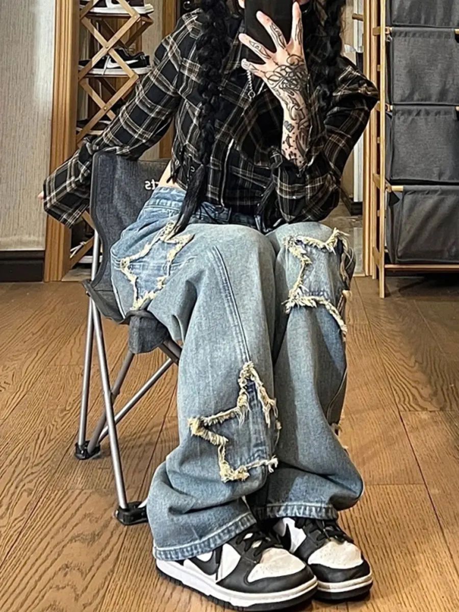 레트로 데님 팬츠 높은 허리 레트로 바닥에 닿는 와이드 레그 스트레이트 여성용 데님 팬츠 청바지 데님 팬츠 데님 팬츠