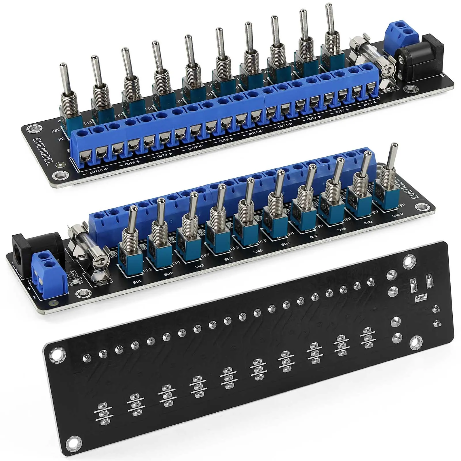 

1 Unit 3V-24V DC Power Distribution Module Connector 10 Channels with Individual Toggle Switch PCB019L