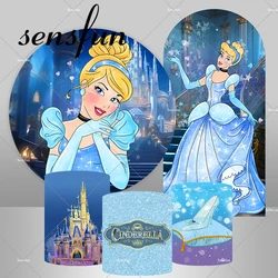 Blue Dress Blond Hair Princess Cinderella Round Arch Backdrop Cover for Girls Baby Shower Birthday Party Chiara Wall Backgrounds