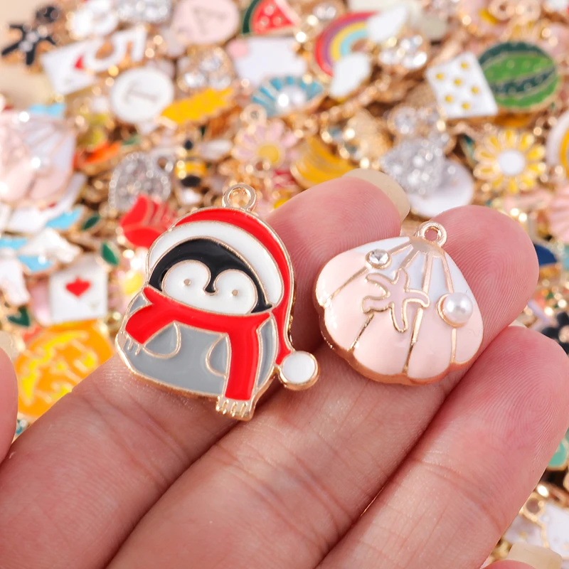 Leslie Hot Sale 10-30pcs Mixed Cute Heart Animal Charms Flower Fruit Rainbow Charms for DIY Jewelry Making More than 5000 Styles