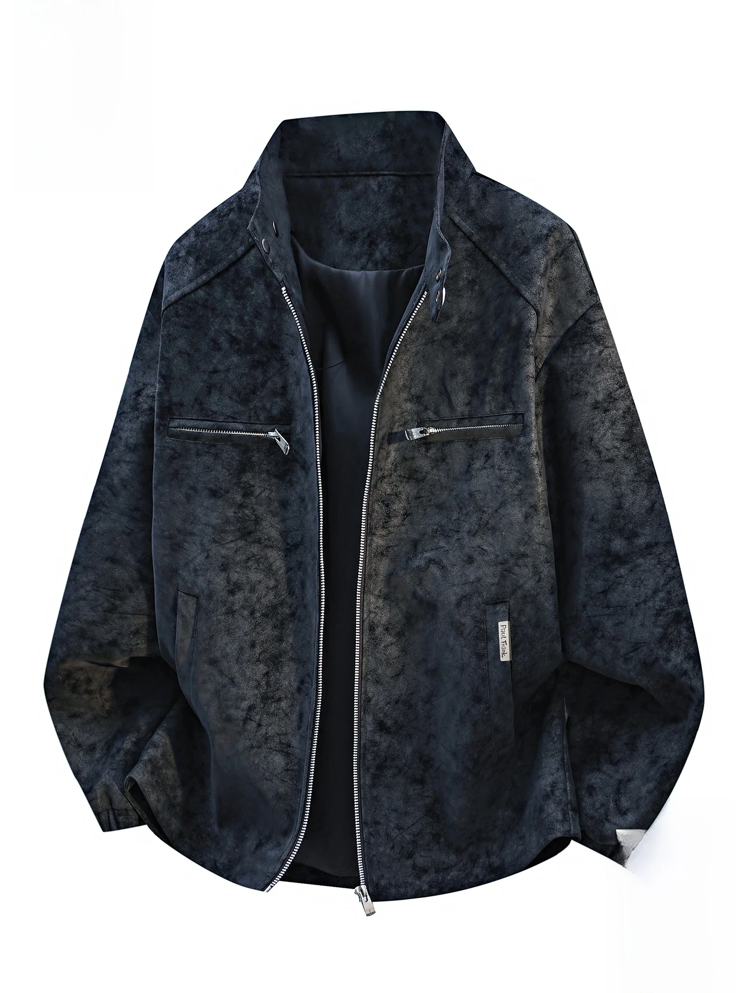 

Мужская мотоциклетная куртка Paul Frank American Style: осенне-зимняя повседневная рабочая куртка с дизайнерским акцентом, воротником-стойкой и застежкой-молнией