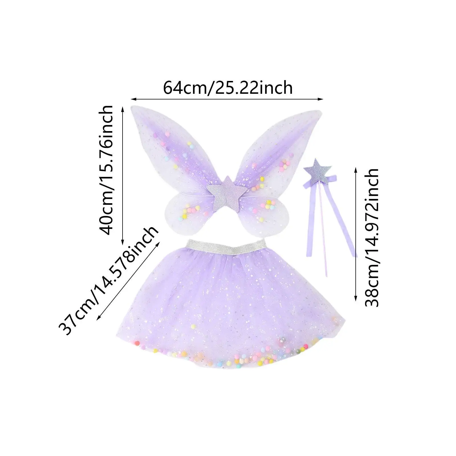 3x Girls Fairy Wings Tutu Skirt and Wand Set Stage Show Butterfly Costumes