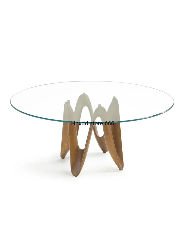 

Modern living room tempered glass round table minimalist square art dining table