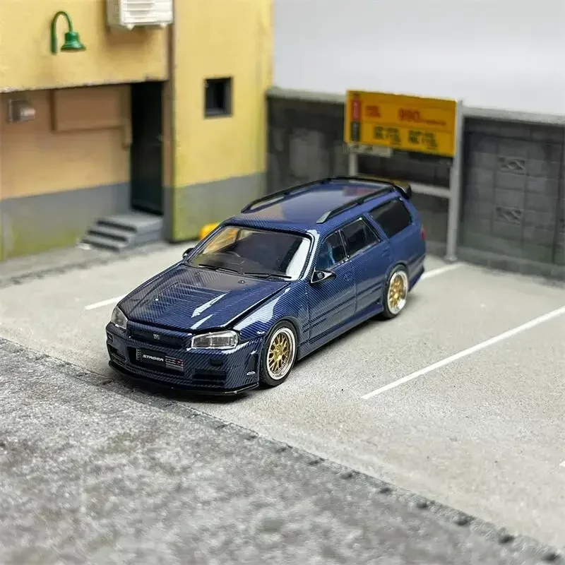 ZOOM 1:64 R34 Stagea full carbon Black / Blue / Purple limited499 Diecast Model Car