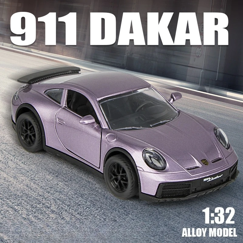 Diecast Toy Vehicle Of 1:32 Porsche 911 Alloy Sports Car Model Sound and Light Pullback Children Boy Birthday Gift Miniature
