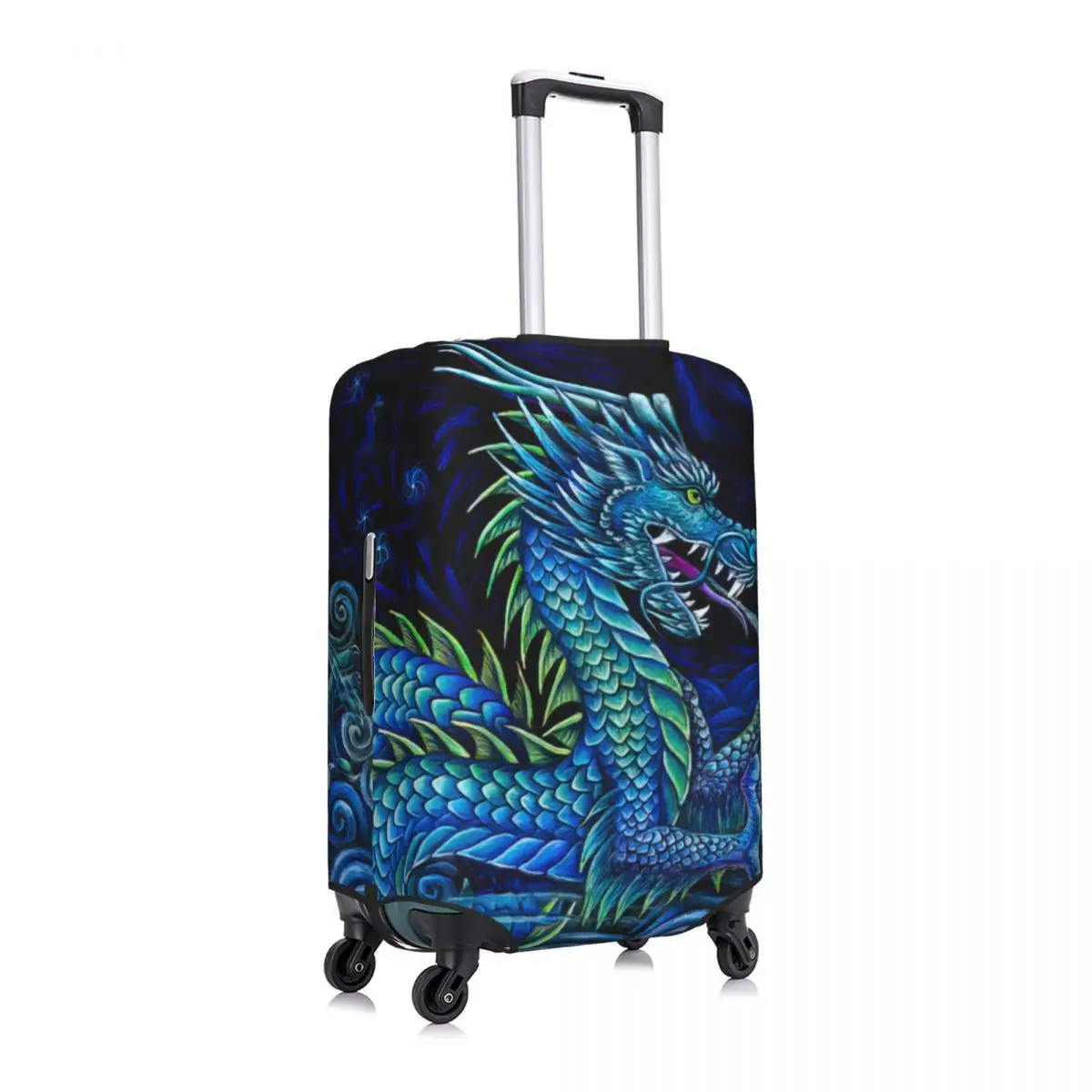 Azure Dragon Print Luggage Protective Dust Covers Elastic Waterproof 18-32inch Suitcase Cover Travel Accessories