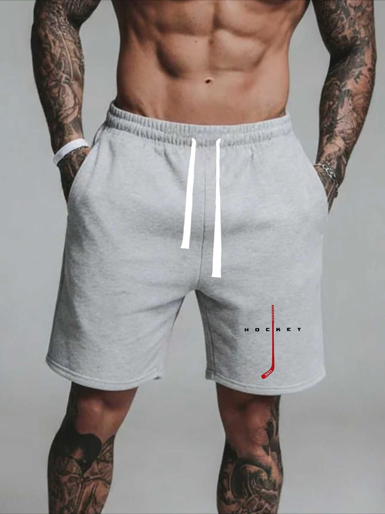 Summer Men's Casual Ice Hockey Pattern Print Shorts Breathable Fabric Stylish  Versatile Suitable for Sports and Everyday Wear