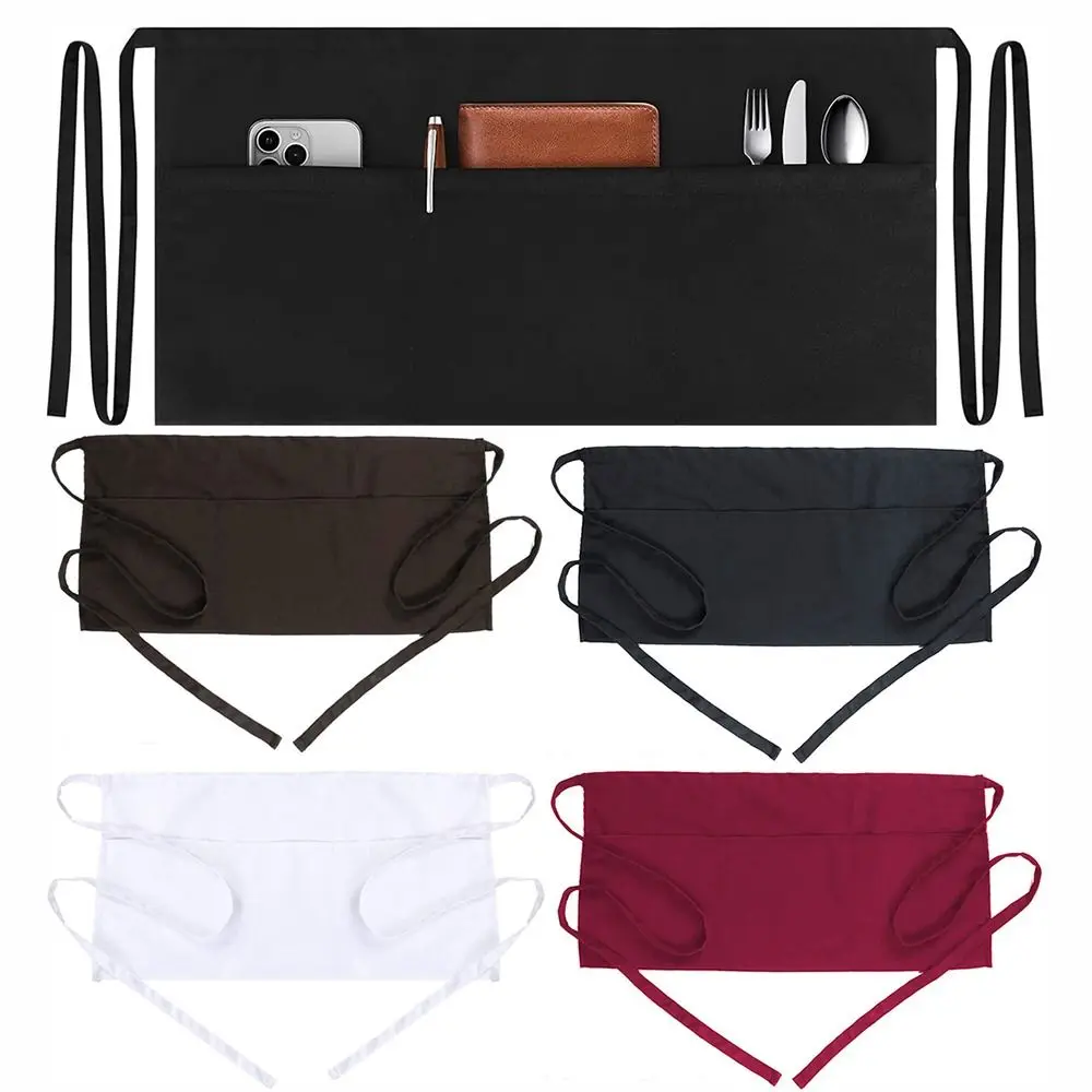 Neue Unisex-Taillenschürze, 3 Taschen, Polyester, kurze Schürze mit halber Taille, kurze Schürze für Restaurant-Kellner
