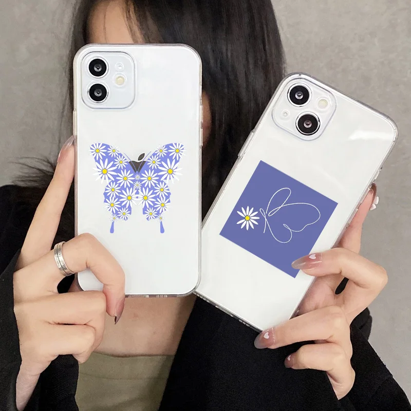 Flower Phone Case For iPhone 11 13 Pro Case iPhone 12 14 15Pro Max 12 13Mini XR XS Max 7 8Plus SE2 Mini Lovely Daisy Clear Cover