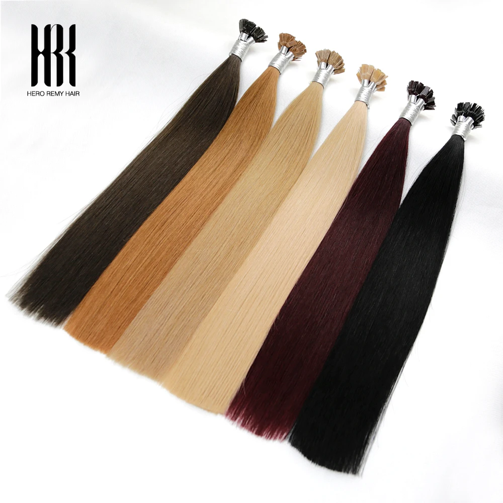 Hero Remy Hair Fusion Flat Tip Hair Extensions Highlights Color Keratin Glue Prebonded 100% Human Hair Extensiones 0.7g/strand