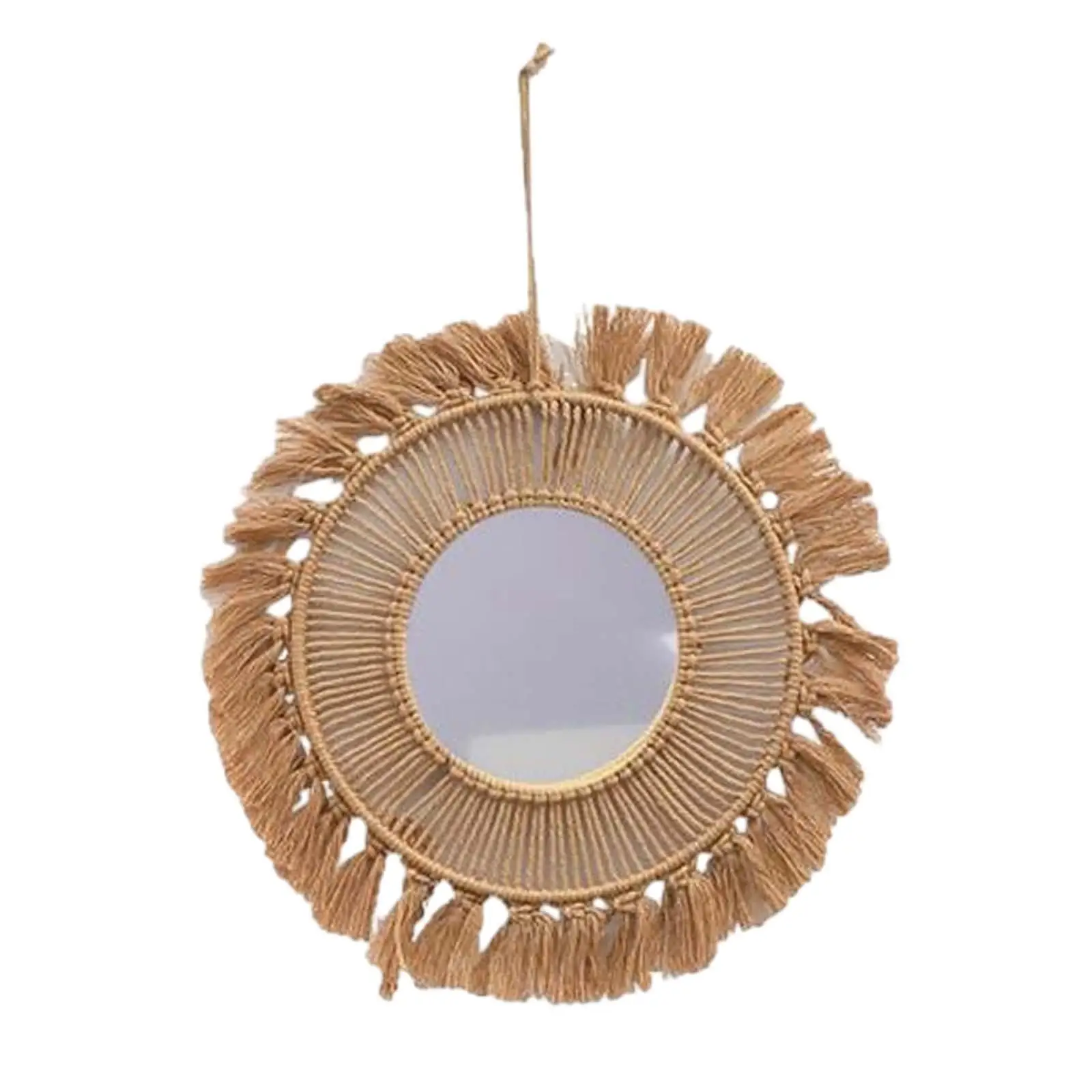 Round Hanging Mirror Macrame with Fringe Rustic and Boho Multifunctional Art Ornament for Entryway Home Decor Easily Install