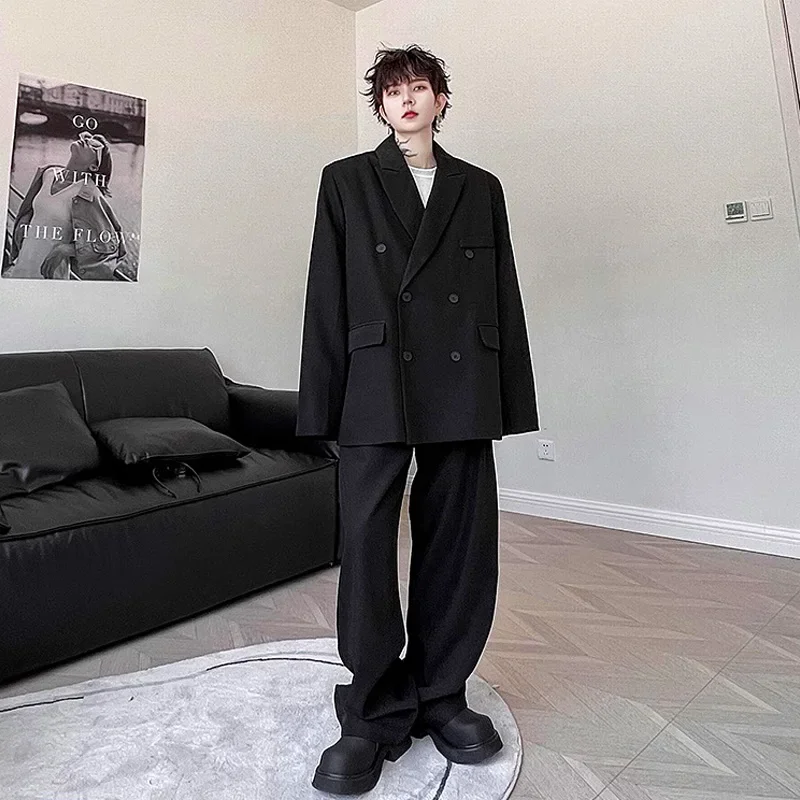 Men 2 Pieces Suits Sets Vintage Streetwear Fashion Loose Casual Blazer Jacket Pant Male Women Oversize Suits Coat Trousers