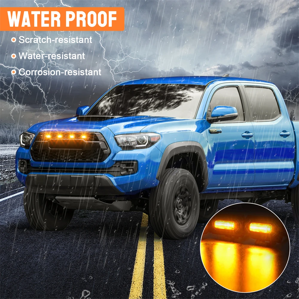 4Pcs Front Grille LED Light Bulbs Kit Mount Smoked Lens Amber Grill ONLY Luces LED Raptor For Toyota Tacoma W/TRD Pro 2016-Up