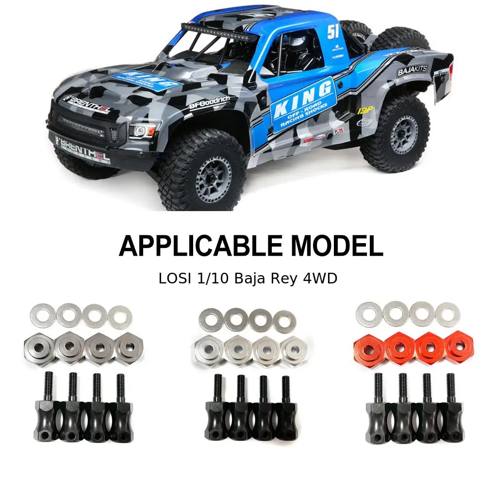 4 szt. Aluminiowe mocowania kół 1/10 z gniazdem sześciokątnym do LOSI Baja Rey 4WD RC, części zamienne do samochodów RC, akcesoria, kolor czerwony