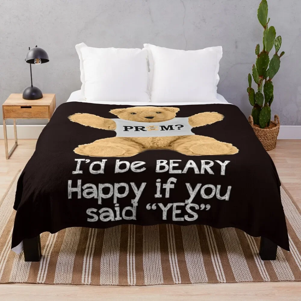 

Bear Beary Happy Prom Proposal Promposal Throw Blanket Nap Flannels Polar Blankets