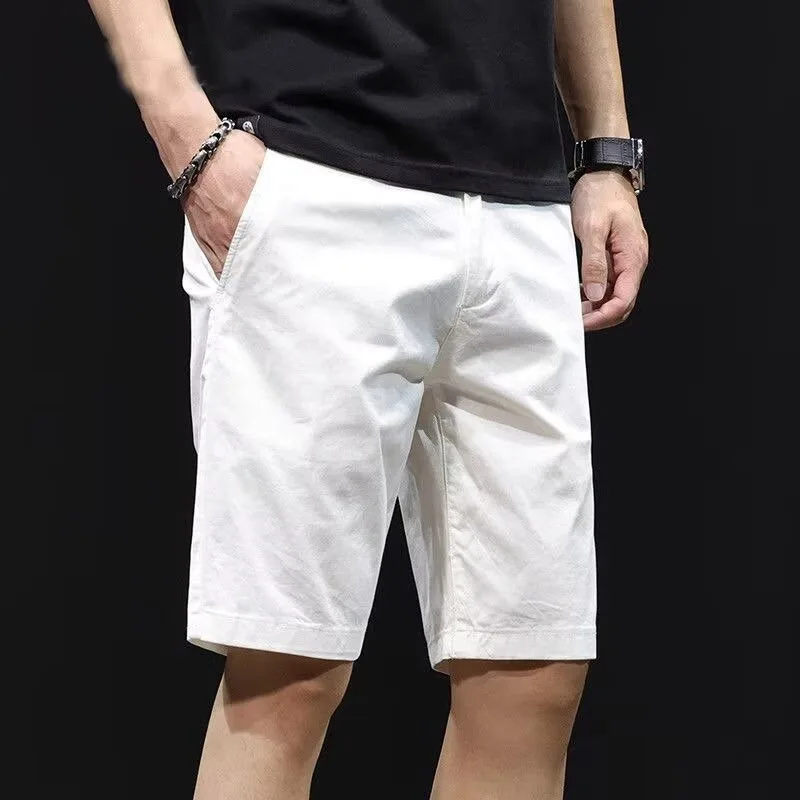 

Новые летние белые однотонные шорты, мужские легкие роскошные тонкие деловые брюки с пятью точками, прямая драпировка