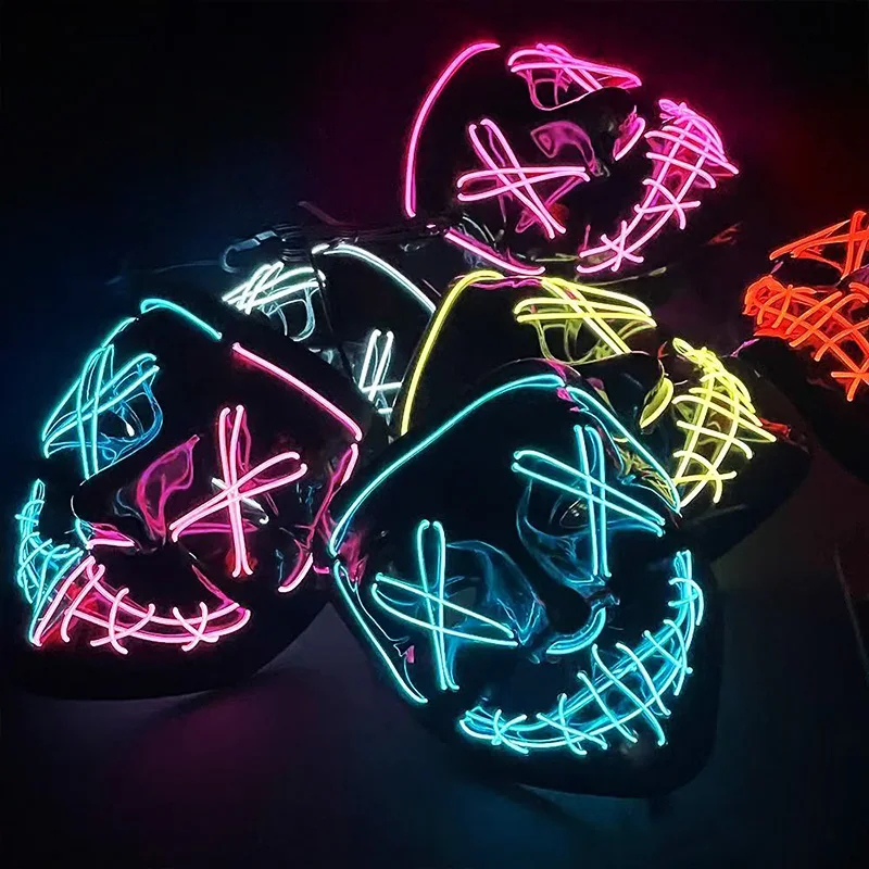 Scary Wireless Luminous LED Purge Masks Light up Halloween Party Masks Men Cosplay Props Glowing Horror Mask Festival Supplies