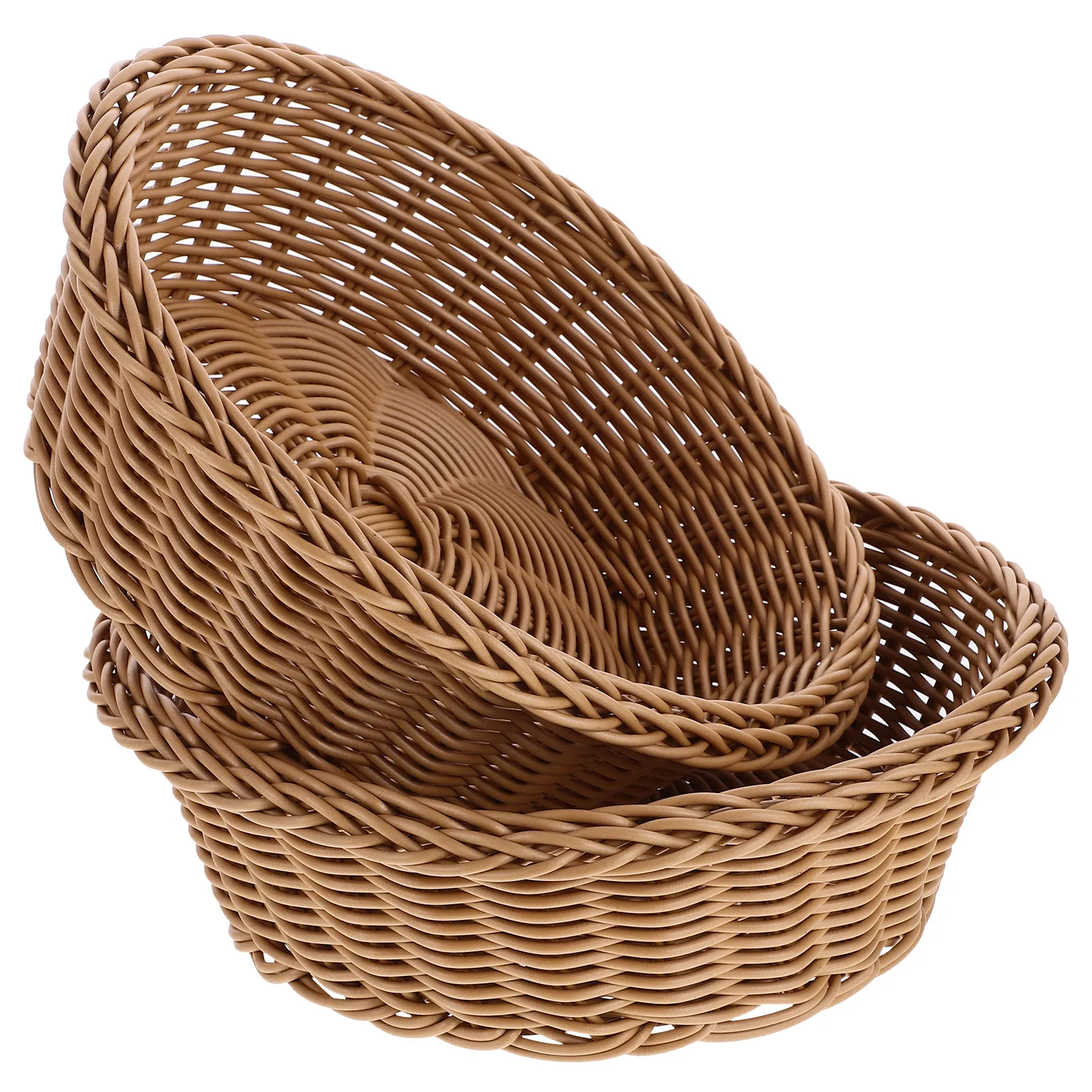 

2pcs Woven Fruit Premium Plastic Storage Basket For Kitchen Countertop Pantry Simple Natural Design Food Holder Decorative