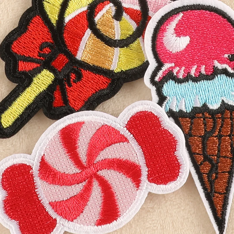 20 Stück Eiscreme, niedliche Aufnäher zum Aufbügeln für Kleidung, Kinder, bestickt, Lutscher, Jacke, Packung, viele DIY-Nähstoffe, thermoklebend – Detail 4