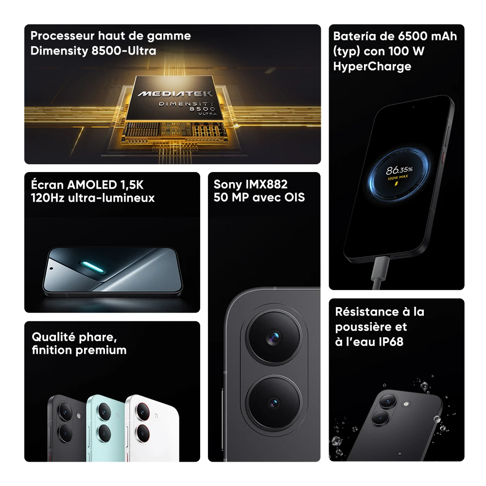 Teléfono Inteligente POCO X8 Pro 5G Versión Global, Dimensity 8500-Ultra, Pantalla AMOLED Ultra Brillante de 6.59 Pulgadas, 1.5K, 120 Hz, Batería de 6500 mAh, NFC 3