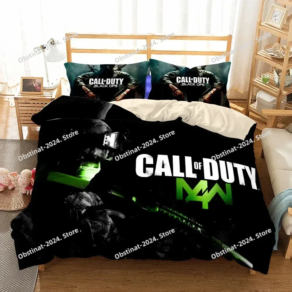 طقم سرير مزدوج فردي من Call of Duty مطبوع مع غطاء وسادة غطاء لحاف سرير ناعم فردي مزدوج كوين سوبر كينج مقاس غرفة نوم