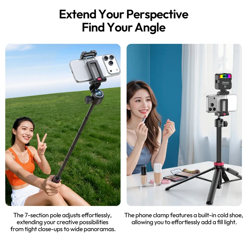 Ulanzi MT44B 1.5M Statyw Selfie Stick 2w1 z Pilotem, Statyw do Telefonu dla Iphone 17 16 Android, Aparatów DSLR, Vlogów i Transmisji na Żywo — zdjęcie produktu 6